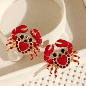 3for$20 Red Heart Shaped Crab Earrings, Cute Animal Stud Earrings For Beach
